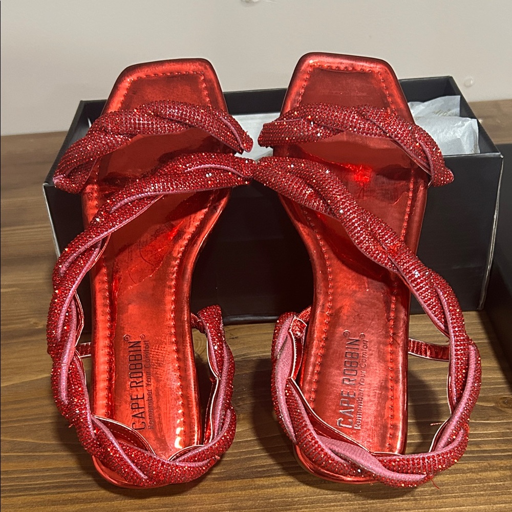 Cape Robbin Shiny Red Braided beaded Sandals new in box size 7